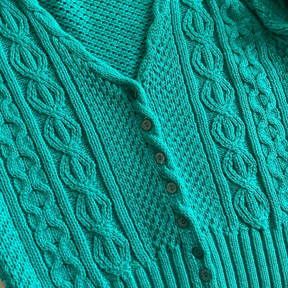 Vintage Aqua Green Chunky Knit Hunter’s Run Button Front Cardigan Sweater S - Picture 4 of 9